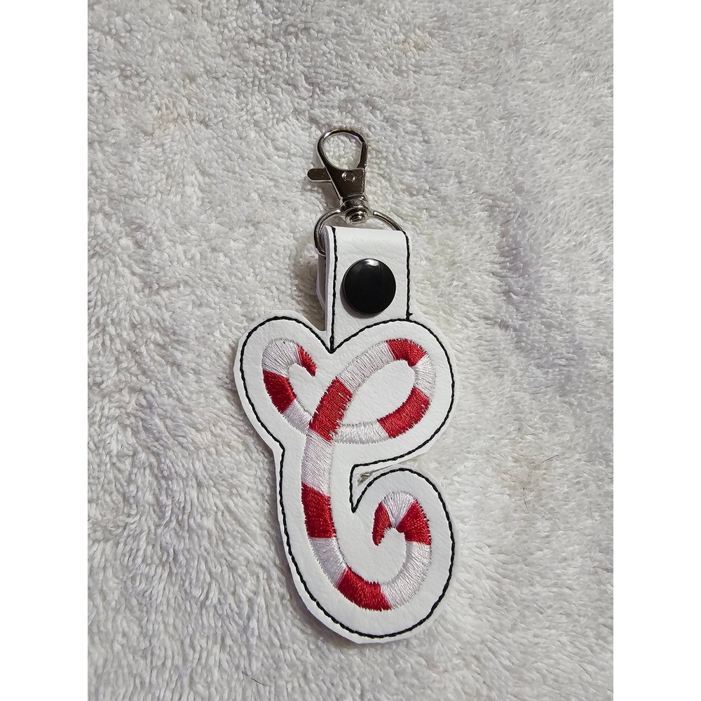 Candy Cane Initial "C" Keychain - Embroidered Letter Charm - Holiday Gift